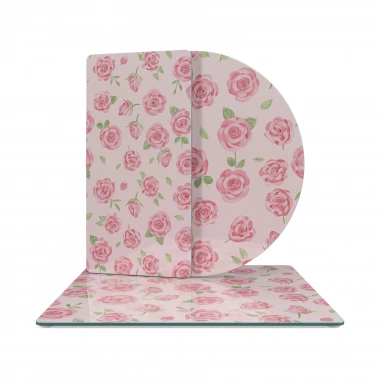 Decovetro Cam Sunum Servis Tabağı 3lü Karma Set Love Serisi Gül Desenli