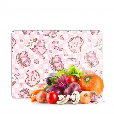 Decovetro Cam Kesme Tahtası ve Sunumluk Love Serisi Sugar Desenli 40 x 30 cm