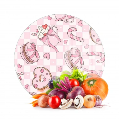 Decovetro Cam Kesme Tahtası ve Sunumluk Yuvarlak Love Serisi Sugar Desenli 30 x 30 cm