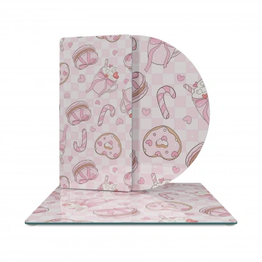 Decovetro Cam Sunum Servis Tabağı 3lü Karma Set Love Serisi Sugar Desenli