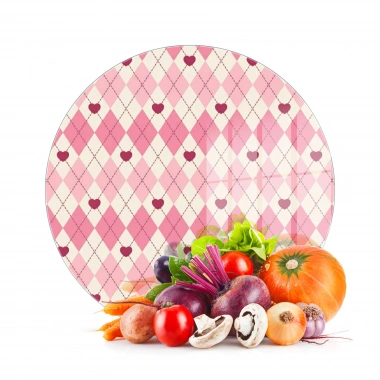 Decovetro Cam Kesme Tahtası ve Sunumluk Yuvarlak Pembe Baklava Desenli 30 x 30 cm