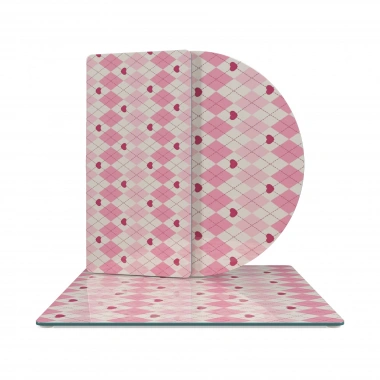 Decovetro Cam Sunum Servis Tabağı 3lü Karma Set Pembe Baklava Desenli