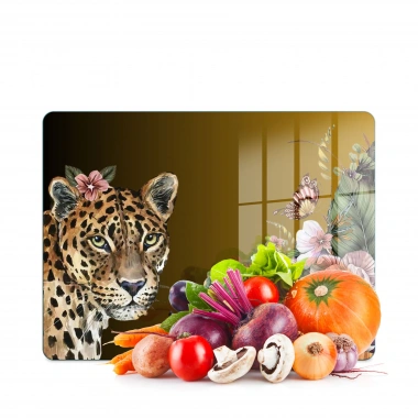 Decovetro Cam Kesme Tahtası ve Sunumluk Tropik Leopar Desenli 40 x 30 cm
