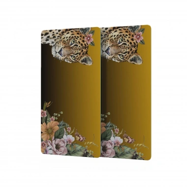 Decovetro Cam Kahve Sofra Sunum Tablası 2li Set Tropik Leopar Desenli 30 x 15 cm