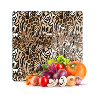Decovetro Cam Kesme Tahtası ve Sunumluk Kare Leopar Desenli 30 x 30 cm
