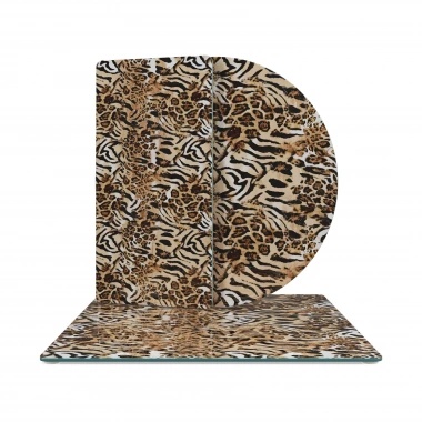Decovetro Cam Sunum Servis Tabağı 3lü Karma Set Leopar Desenli