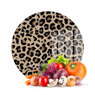 Decovetro Cam Kesme Tahtası ve Sunumluk Yuvarlak Leopar Desenli 30 x 30 cm