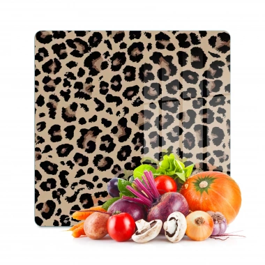 Decovetro Cam Kesme Tahtası ve Sunumluk Kare Leopar Desenli 30 x 30 cm