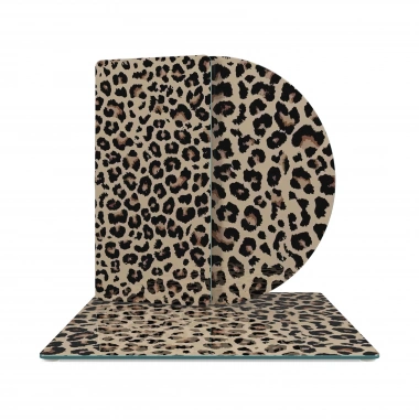 Decovetro Cam Sunum Servis Tabağı 3lü Karma Set Leopar Desenli