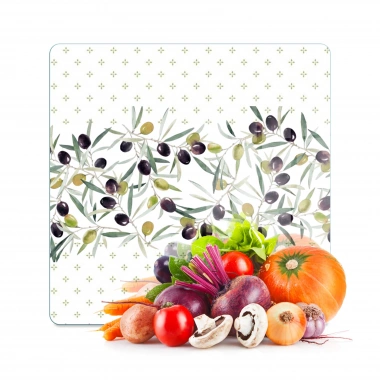 Decovetro Cam Kesme Tahtası ve Sunumluk Kare Zeytin Desenli 30 x 30 cm
