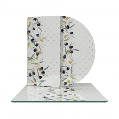 Decovetro Cam Sunum Servis Tabağı 3lü Karma Set Zeytin Desenli