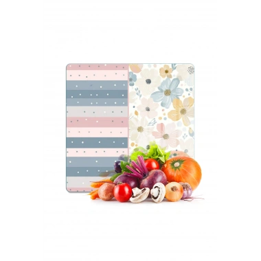 Decovetro Cam Kesme Tahtası ve Sunumluk Kare Flower & Stripes Desenli 30 x 30 cm