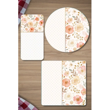 Decovetro Cam Sunum Servis Tabağı 3lü Karma Set Flower & Points Desenli