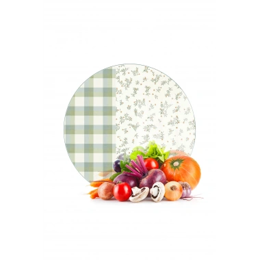 Decovetro Cam Kesme Tahtası ve Sunumluk Yuvarlak Minimal Flower & Buffalo Desenli 30 x 30 cm