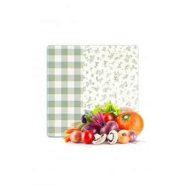 Decovetro Cam Kesme Tahtası ve Sunumluk Kare Minimal Flower & Buffalo Desenli 30 x 30 cm
