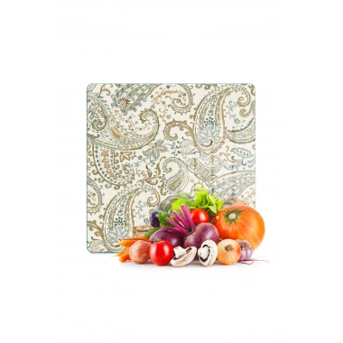 Decovetro Cam Kesme Tahtası ve Sunumluk Kare Şal Desenli 30 x 30 cm