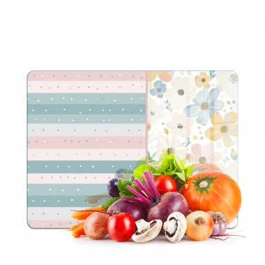 Decovetro Cam Kesme Tahtası ve Sunumluk Flower & Stripes Desenli 20 x 30 cm