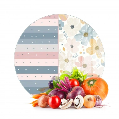 Decovetro Cam Kesme Tahtası ve Sunumluk Yuvarlak Flower & Stripes Desenli 30 x 30 cm