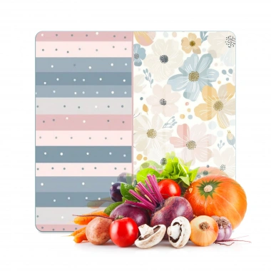Decovetro Cam Kesme Tahtası ve Sunumluk Kare Flower & Stripes Desenli 30 x 30 cm