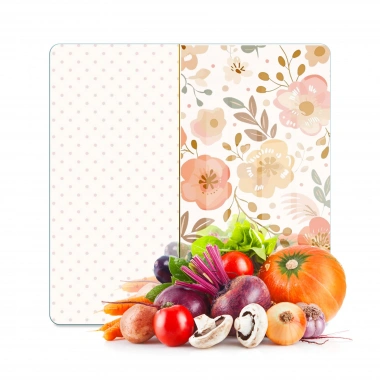 Decovetro Cam Kesme Tahtası ve Sunumluk Kare Flower & Points Desenli 30 x 30 cm