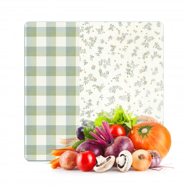 Decovetro Cam Kesme Tahtası ve Sunumluk Kare Minimal Flower & Buffalo Desenli 30 x 30 cm