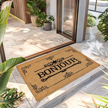 Decovetro Bonjour Desenli Kapı Önü Halı Paspas 40 x 60 Cm