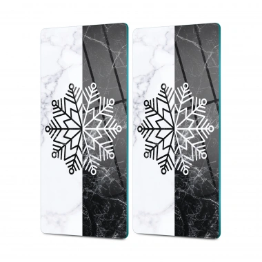 Decovetro Cam Kahve Sofra Sunum Tablası 2li Set Siyah Beyaz Kar Tanesi Desenli 30 x 15 cm