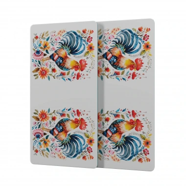 Decovetro Cam Kahve Sofra Sunum Tablası 2li Set Balkan Horoz Desenli 30 x 15 cm