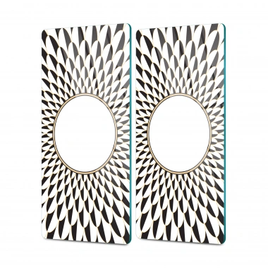 Decovetro Cam Kahve Sofra Sunum Tablası 2li Set Siyah Beyaz Mermer Ayna Görünümü Desenli 30 x 15 cm