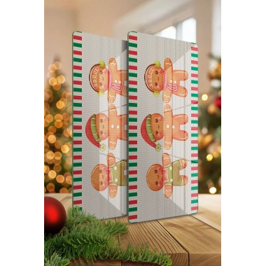 Decovetro Cam Kahve Sofra Sunum Tablası 2li Set Gingerbread Yeniyıl Kurabiye Desenli 30 x 15 cm