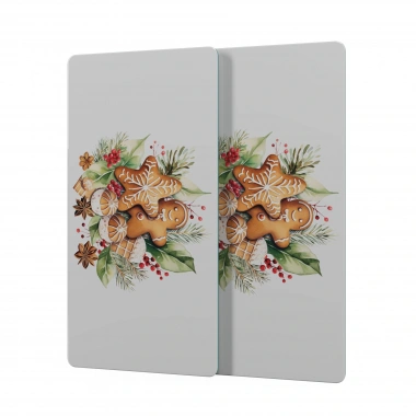 Decovetro Cam Kahve Sofra Sunum Tablası 2li Set Gingerbread Yılbaşı Kurabiye Desenli 30 x 15 cm