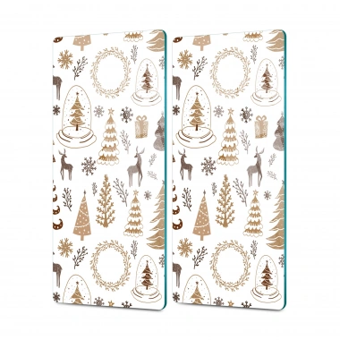 Decovetro Cam Kahve Sofra Sunum Tablası 2li Set Kahverengi Karışık Yılbaşı Desenli 30 x 15 cm