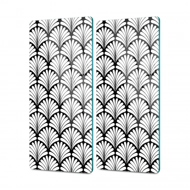 Decovetro Cam Kahve Sofra Sunum Tablası 2li Set Siyah Beyaz Geometrik Desenli 30 x 15 cm