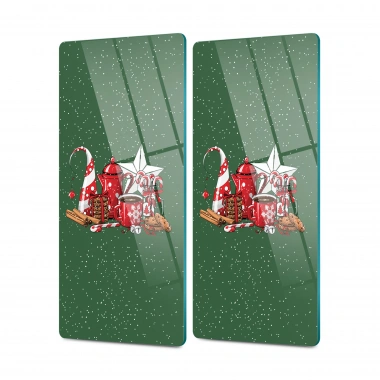 Decovetro Cam Kahve Sofra Sunum Tablası 2li Set Yeşil Yılbaşı Kar Desenli 30 x 15 cm