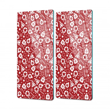 Decovetro Cam Kahve Sofra Sunum Tablası 2li Set Kırmızı Karışık Desenli 30 x 15 cm