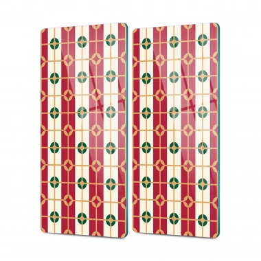 Decovetro Cam Kahve Sofra Sunum Tablası 2li Set Kırmızı Beyaz Geometrik Desenli 30 x 15 cm