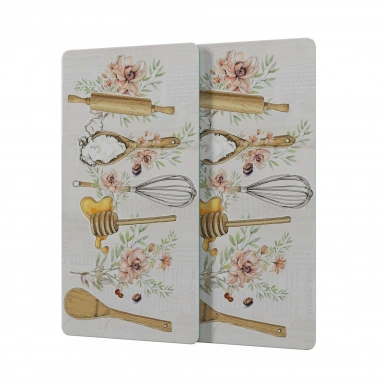 Decovetro Cam Kahve Sofra Sunum Tablası 2li Set Kitchenware Desenli 30 x 15 cm