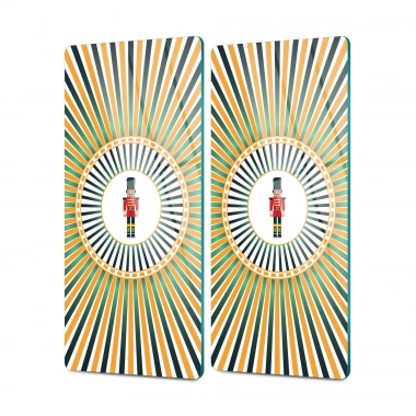 Decovetro Cam Kahve Sofra Sunum Tablası 2li Set Sarı Fındıkkıran Desenli 30 x 15 cm