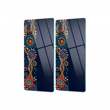 Decovetro Cam Kahve Sofra Sunum Tablası 2li Set Lacivert Renkli Geometrik Desenli 30 x 15 cm