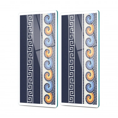 Decovetro Cam Kahve Sofra Sunum Tablası 2li Set Lacivert Geometrik Desenli 30 x 15 cm