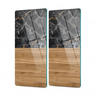 Decovetro Cam Kahve Sofra Sunum Tablası 2li Set Ahşap Mermer Desenli 30 x 15 cm