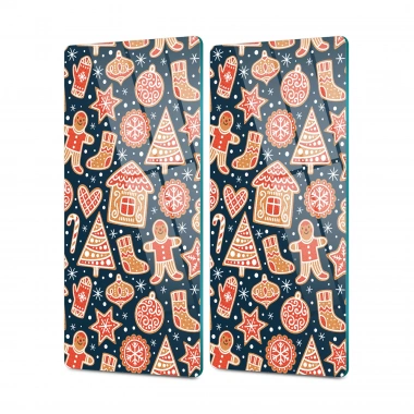 Decovetro Cam Kahve Sofra Sunum Tablası 2li Set Yılbaşı Kurabiye Desenli 30 x 15 cm