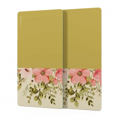 Decovetro Cam Kahve Sofra Sunum Tablası 2li Set Vintage Hardal Pembe Çiçek 30 x 15 cm
