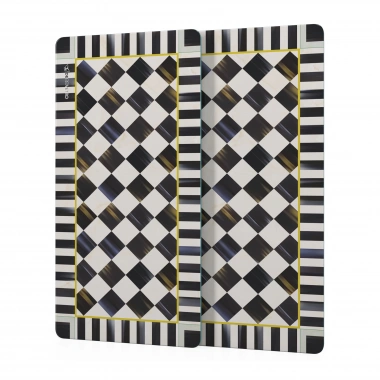 Decovetro Cam Kahve Sofra Sunum Tablası 2li Set MacKenzie Siyah Beyaz Dama 30 x 15 cm