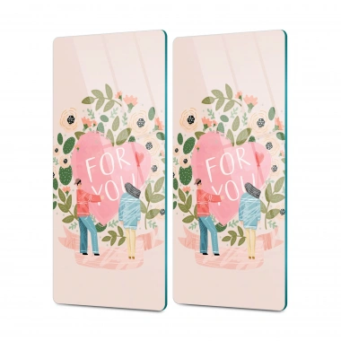 Decovetro Cam Kahve Sofra Sunum Tablası 2li Set Pembe For You Desenli 30 x 15 cm