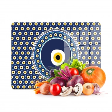 Decovetro Cam Kesme Tahtası ve Sunumluk Büyük Nazar Boncuğu Desenli 30x40 Cm