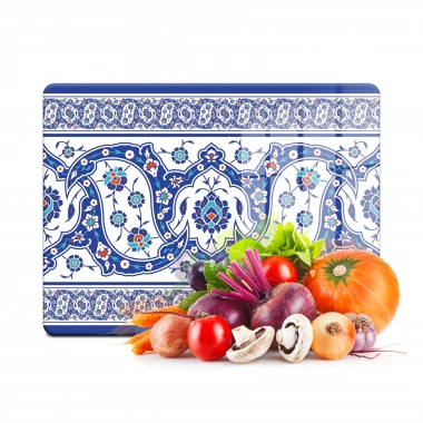 Decovetro Cam Kesme Tahtası ve Sunumluk Çini Motif Desenli 30x40 Cm