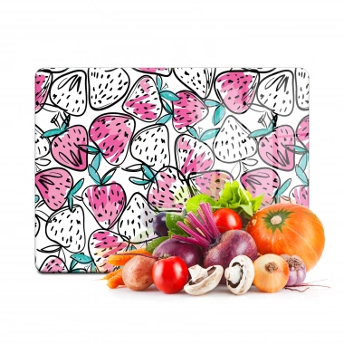Decovetro Cam Kesme Tahtası ve Sunumluk Çizgi Çilek Desenli 30x40 Cm