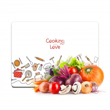 Decovetro Cam Kesme Tahtası ve Sunumluk Cooking Love Desenli 20x30 Cm