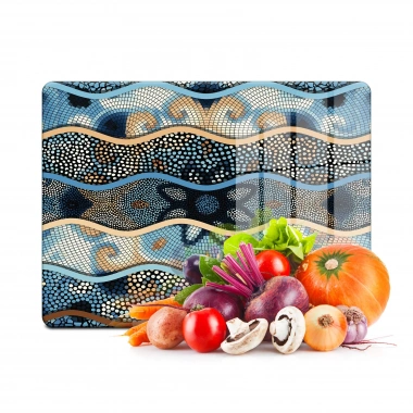 Decovetro Cam Kesme Tahtası ve Sunumluk Dalga Mandala Desenli 20x30 Cm